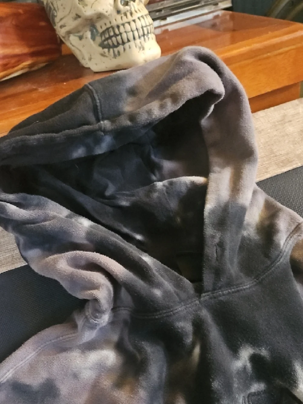 RVCA Black Gray Bleached Tie-Dye Embroidered Logo Hoodie Small